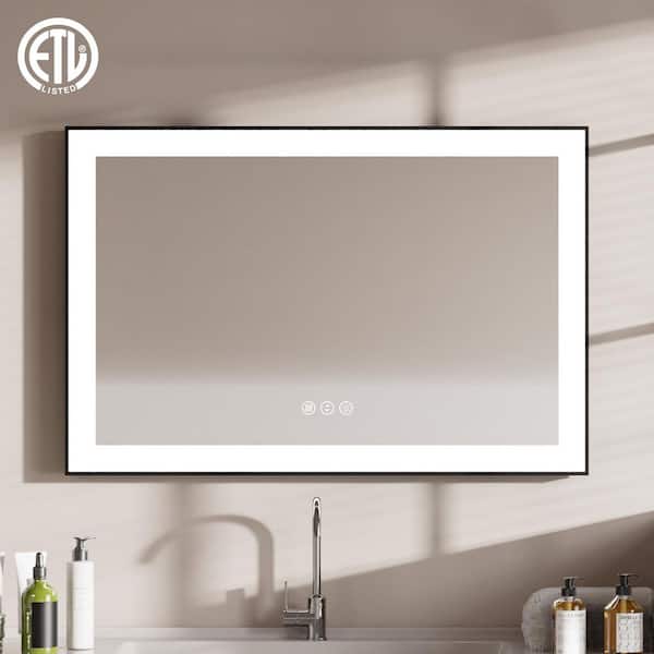 MOC 55 in. W x 30 in. H Bath Mirror Rectangular Framed LED Light Wall Mount Bathroom Vanity Mirror with Memory Function