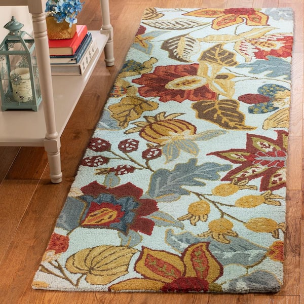 Blossom Blue/Multi 2 ft. x 10 ft. Solid Floral Runner Rug