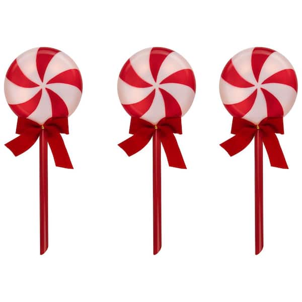 Northlight Set of 3 Peppermint Candies Christmas Pathway Markers 16 in.