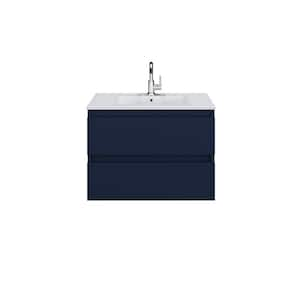 Salt 30 in. W x 18 in. D Bath Vanity in Navy with Ceramic Vanity Top in White with White Basin