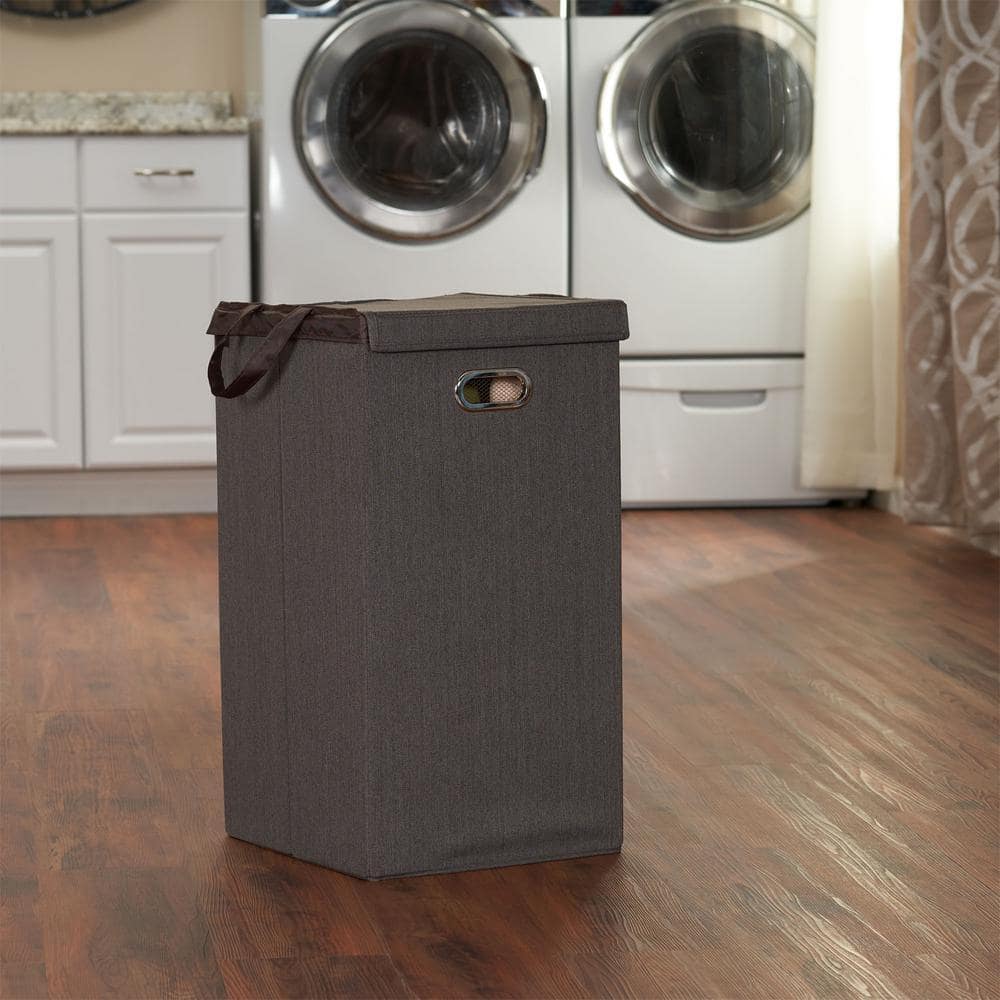 Cobblestone Gray-Brown Collapsible Laundry Hamper with Lid