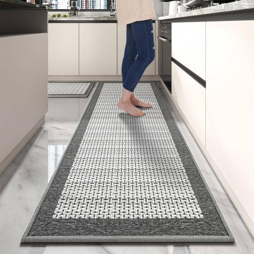 Grey 32 in. x 20 in. & 30 in. x 72 in. Non Slip, Washable