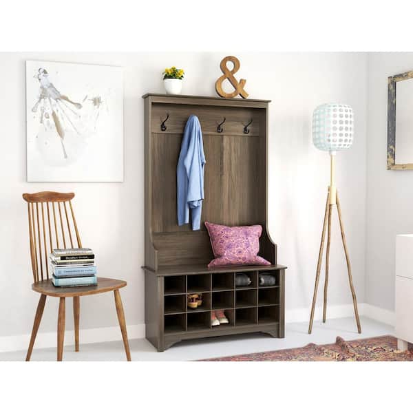 Drifted Gray Hall Tree with Shoe Storage