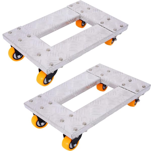 Otryad 2-Pieces Heavy Duty Furniture Dolly Trolley Cart 18 in. x 12 in. Aluminum Frame with 3 in. TPU Casters, Serving Cart
