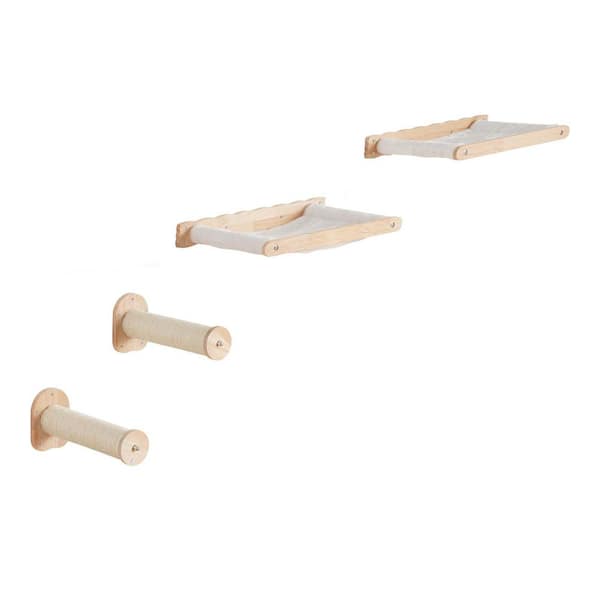 Wall Mounted Cat Shelves, Cat Wall Shelves and Perches with Jumping Posts and Hammocks, Removable, Set of 4, 2025 update
