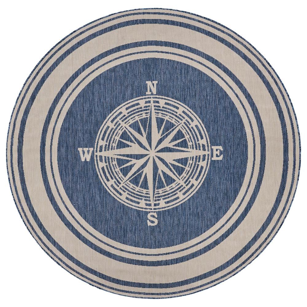 Naira Nautical Navy Blue/White 7 ft. 6 in. Round Navigation Polypropylene I