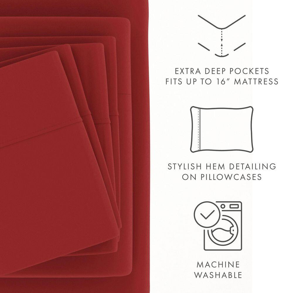 King Size Burgundy Cotton Polyester Microfiber 6-Piece Bed Sheet Set