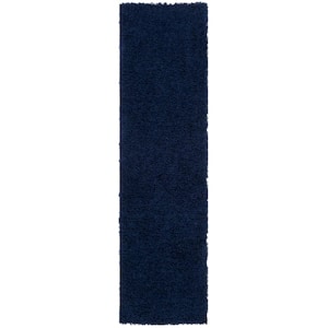 Athens Shag Navy 2 ft. x 8 ft. Solid Gradient Runner Rug