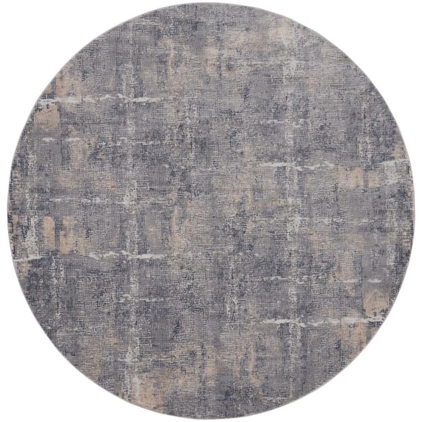 Rustic Textures Grey/Beige 8 ft. x 8 ft. Abstract Contemporary Round Area Rug