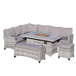 Hedy Gray 5-Pieces Wicker Patio Conversation Set with Gray Cushions