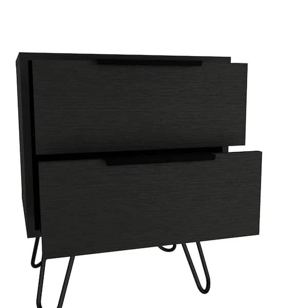 BOAHAUS Benidorm Black 2 Drawer 22 in. W Nightstand