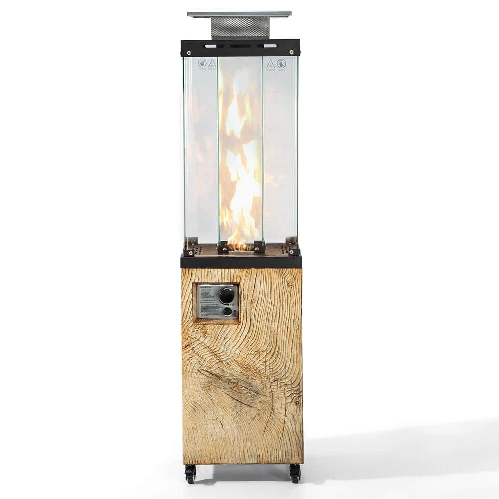 Yellow Glass Top and TerraFab Base Column Propane Patio Heater with Wheels 