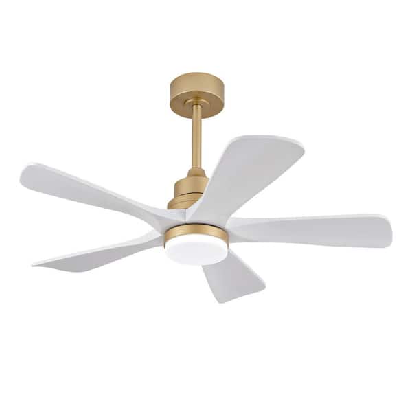 42 in. Indoor Gold Downrod Mount Ceiling Fan with Light, White Wood Blades Reversible Fan for Living Room