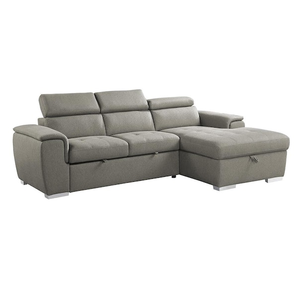 Lazzara Logan 97.5 in. Straight Arm 2-piece Chenille Sectional Sofa in Brown with Pull-out Bed and Right Chaise
