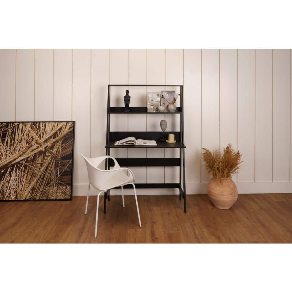 Bertolini Oasis 36.6 in. Rectangular Black Wood 0-Drawer Ladder Desk with 1-Shelf