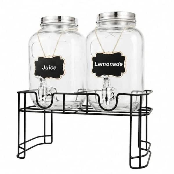 Beverage Serveware 1 gal. Clear Glass Drink Dispenser Set with Fruit Infuser and Metal Stand for Parties, BBQ