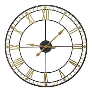 Oversized 31.5" Vintage Style Metal Wall Clock w/ Black & Gold Numerals
