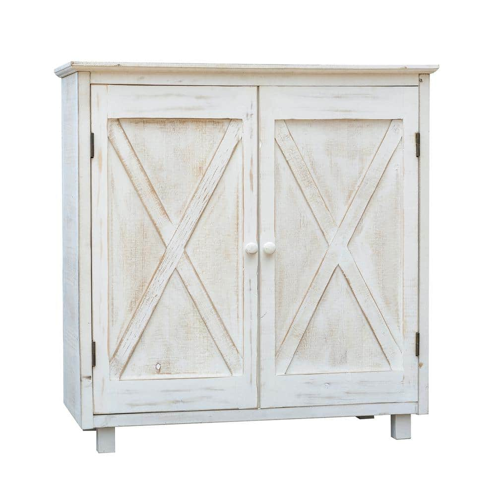 Small Narrow Rustic Cabinet w/Shelves & Drawers Whitewashed Wood w/Metal  Accents