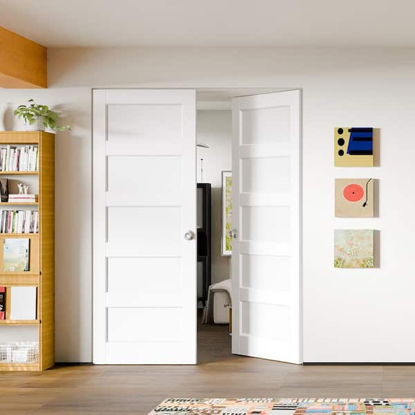 48 in. x 80 in. 5 Panel, MDF, Composite, Solid Core, Pre-assembled Panel White Primed Interior Door Slab