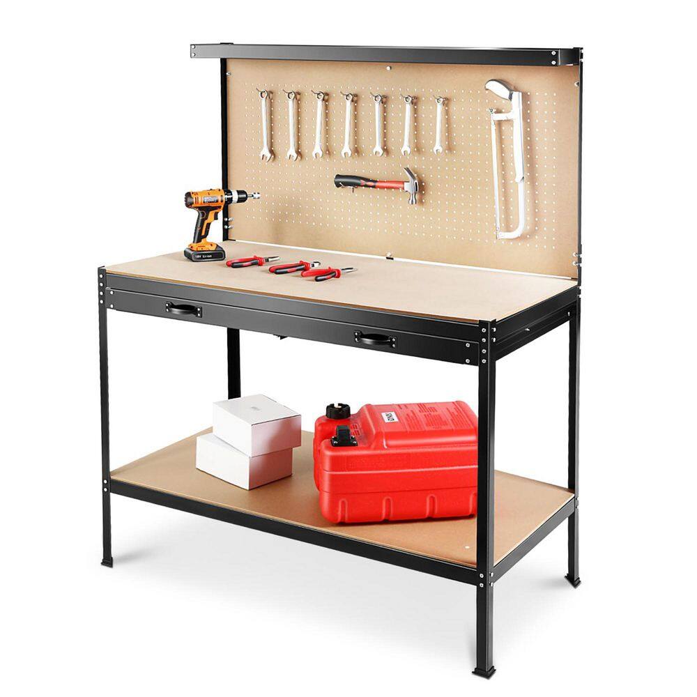 24 in. W x 48 in. D Cabinet Work Table Workbench Tool Storage Workshop Table with Wood Top and Pegboard price history on PriceWatchPro