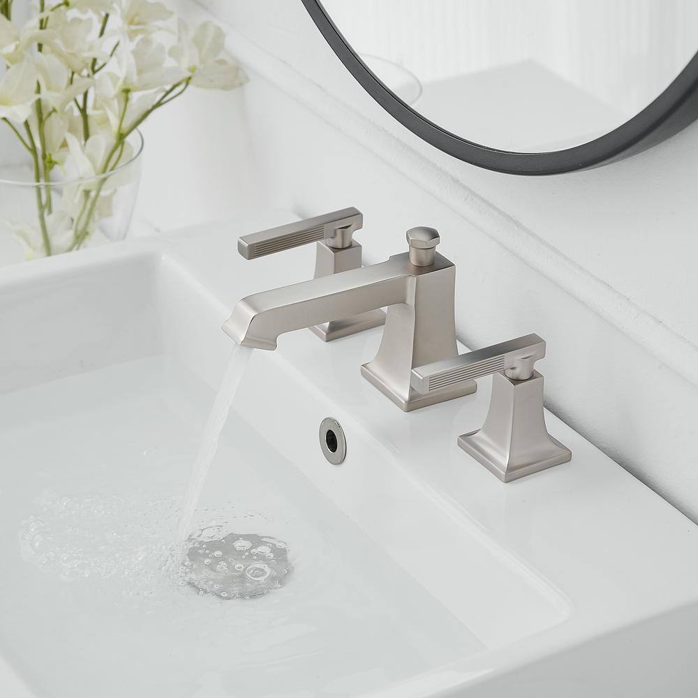Brushed Nickel Widespread 2-Handle Bathroom Faucet with Drain Assembly