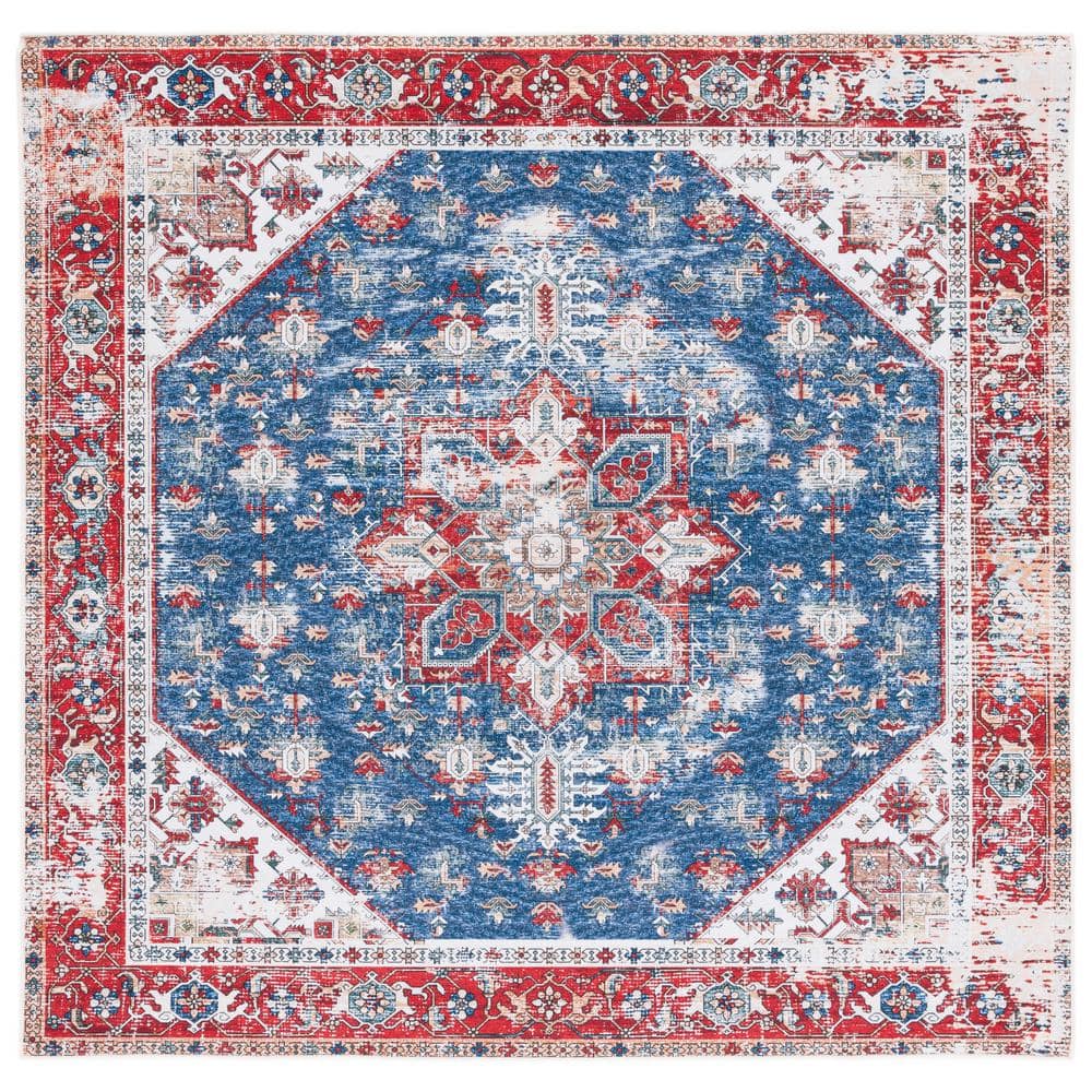 SAFAVIEH Tuscon Blue/Red 4 ft. x 4 ft. Machine Washable Border