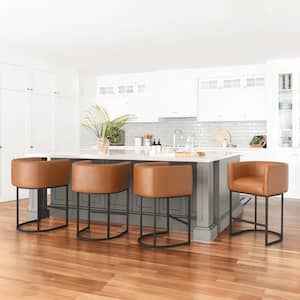 Jessica 26 in.Brown Modern Counter Bar Stool Fabric Upholstered Barrel Counter Stool with Metal Frame Set of 4