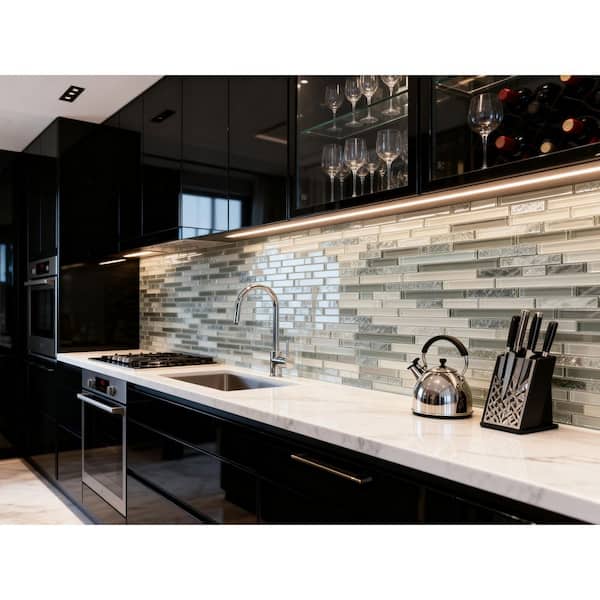 New Era Multifinish Beige & Gray 12 in. x 12 in. Linear Mosaic Glass & Stone Wall & Pool (1 Sq. Ft./Piece)