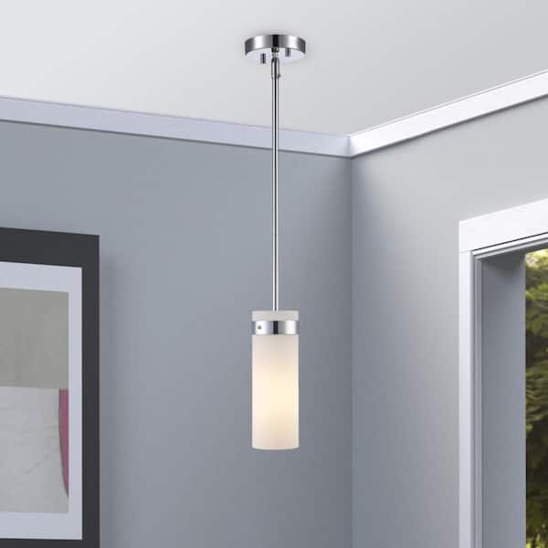 Bel Air Lighting Crosby 1-Light Polished Chrome Mini Pendant Light Fixture with Frosted Glass Shade