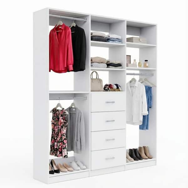 Alto Collection 63 in W White Wall Mounted Double Hang, 4-Drawer and Medium Hang Wood Closet System