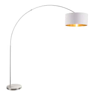 Salon 76 in. Satin Nickel Floor Lamp with White and Gold Shade