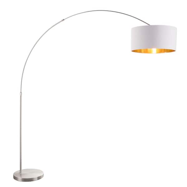 Lumisource Salon 76 in. Satin Nickel Floor Lamp with White and Gold Shade