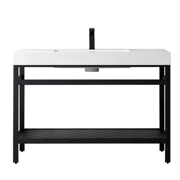 ROSWELL Ablitas 48 in. W x 20 in. D x 34 in. H Bath Vanity in Matt Black with White Composite Stone Top