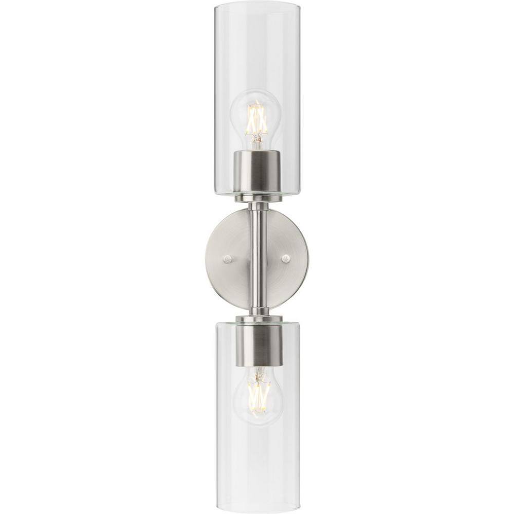Cofield Brushed Nickel 2-Light Wall Sconce with Cylindrical Glass Shades