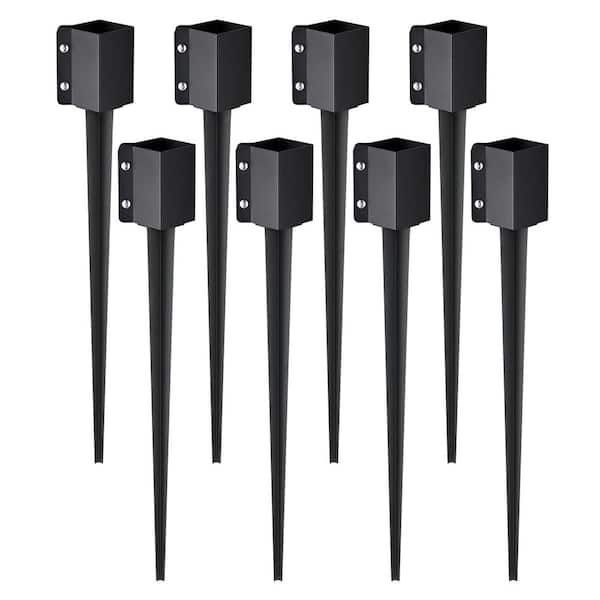 SKYSHALO Fence Post Anchor Ground Spike 8-Pack 36 in. x 4 in. x 4 in. Outer Diameter Metal Black Powder Coated Post Stake Ground.