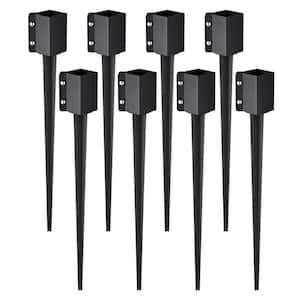 Fence Post Anchor Ground Spike 8-Pack 36 in. x 4 in. x 4 in. Outer Diameter Metal Black Powder Coated Post Stake Ground.