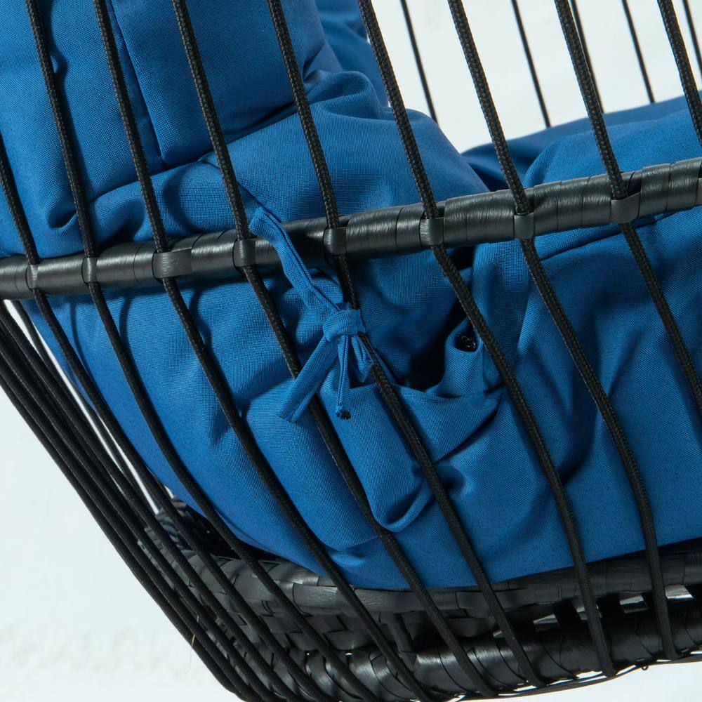 Blue Wicker Double Hanging Egg Chair with Cushions