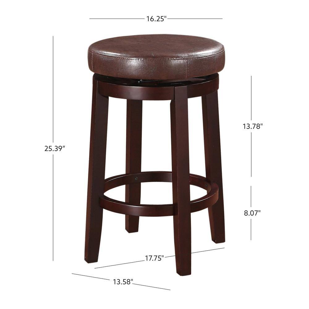 Elegant Maya 24" Brown Swivel Backless Wooden Counter Stool