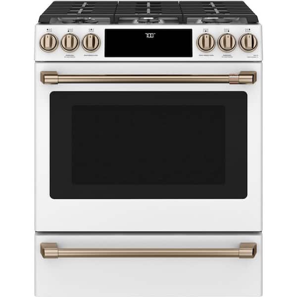 30 in. 5.6 cu. ft. Smart Slide-In Gas Range in Matte White with True Convection, Air Fry