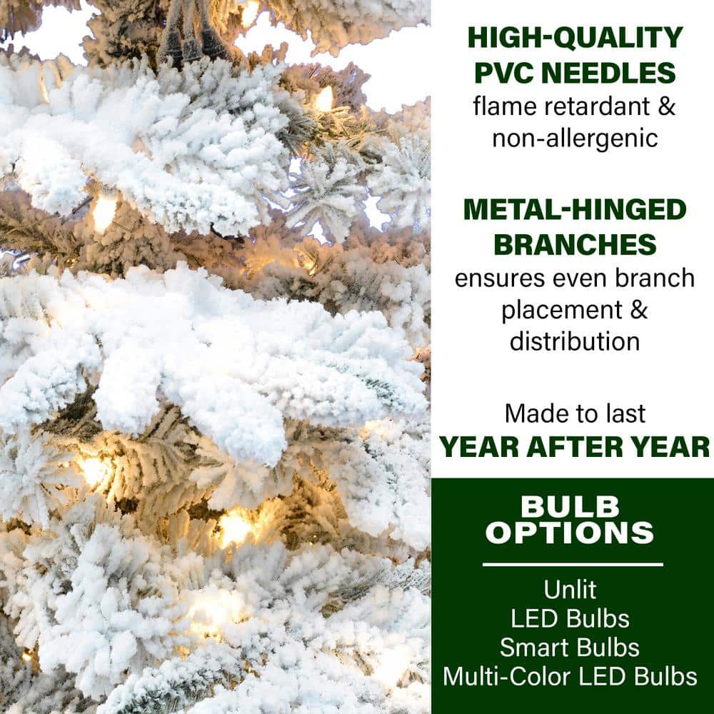 7.5-Ft Flocked Pine Artificial Christmas Tree with Multicolor LED Lights