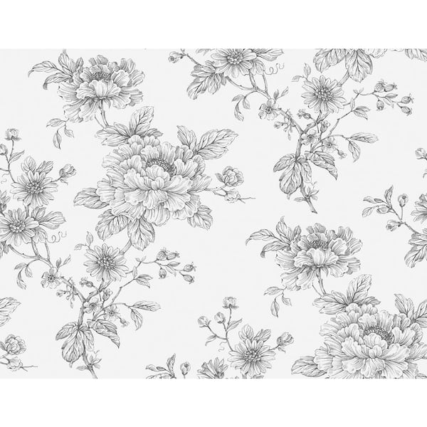 Nextwall Grey Sketched Floral Vinyl Peel And Stick Wallpaper Roll Covers 405 Sq Ft Nw55708 3826