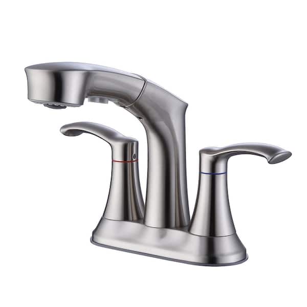 GIVING TREE 4 in. Centerset 2-Handle Bathroom Faucet with Pull Out Sprayer in Chrome