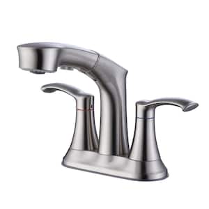 4 in. Centerset 2-Handle Bathroom Faucet with Pull Out Sprayer in Brushed Nickel