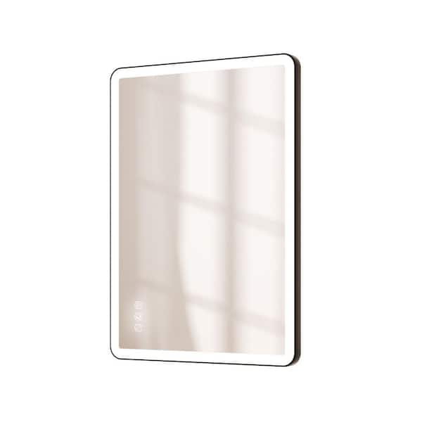 28 in. W x 20 in. H Rectangular Angle Rounded Framed Super Bright LED Wall Mounted Bathroom Vanity Mirror in Matte Black