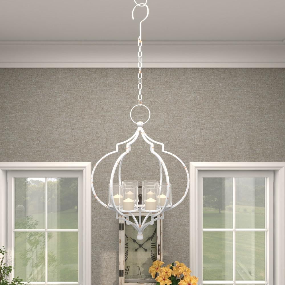 Elegant Farmhouse 17" White Metal Hanging Candle Lantern