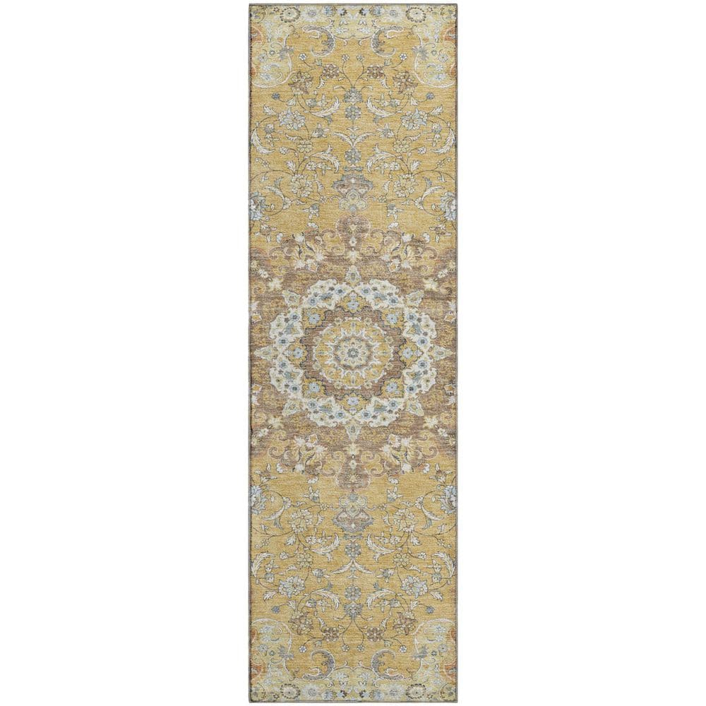 Mayfield Premium Machine Washable Abstract AMF2489 Gold 2 ft. x 7 ft. Runner Rug price history on PriceWatchPro