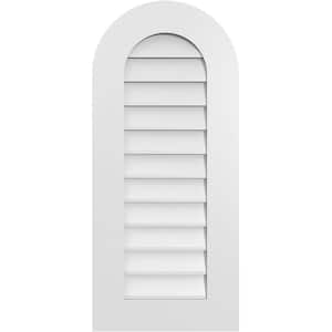 16 in. x 36 in. Round Top Surface Mount PVC Gable Vent: Decorative with Standard Frame