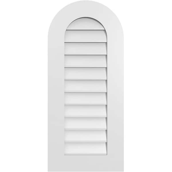 Ekena Millwork 16 in. x 36 in. Round Top Surface Mount PVC Gable Vent: Decorative with Standard Frame
