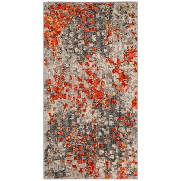 SAFAVIEH Monaco Gray/Orange Doormat 2 ft. x 4 ft. Geometric Area Rug