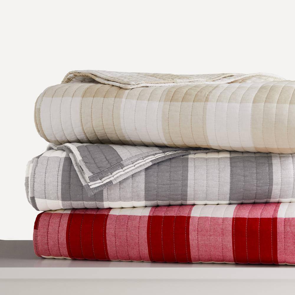 Camden Farmhouse Taupe and Cream Cotton King Quilt Set with Reversible Pattern